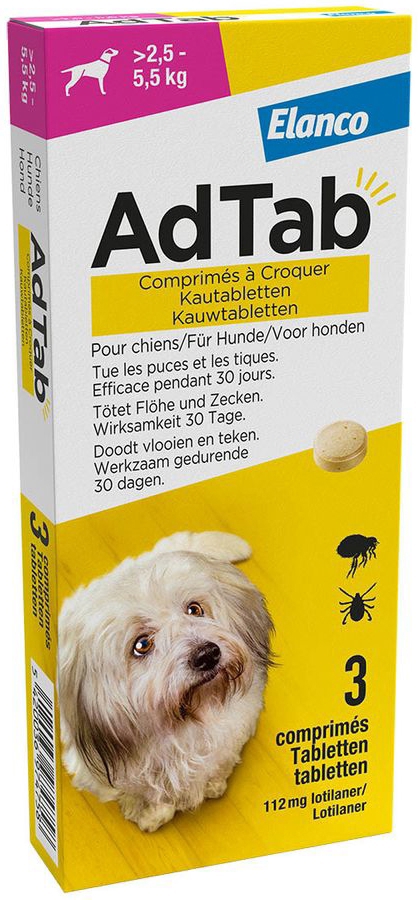 AdTab Hond Kauwtablet >2,5-5,5kg 3 tabletten