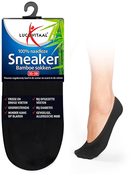 Lucovitaal Bamboe Sneakersok Zwart 43-46 1 paar