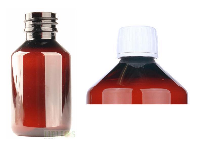 PET medicijnfles 100ml amber incl witte dop 12st