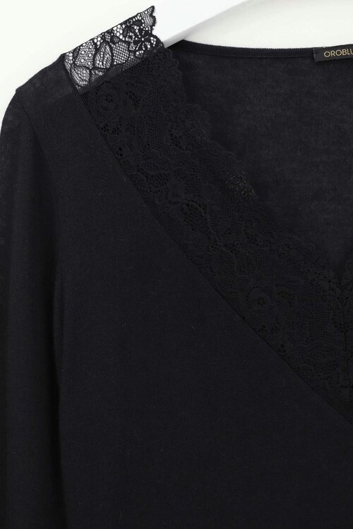 Oroblu Dames Perfect Line Cashmere Lace T-Shirt Long Sleeve Black