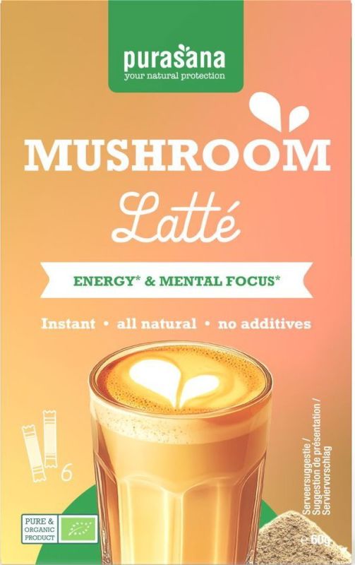 Purasana Instant mushroom latte 6x10g bio 60g