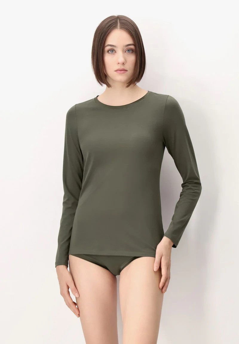 Oroblu Dames Perfect Line Cotton T-shirt Long Sleeve Military