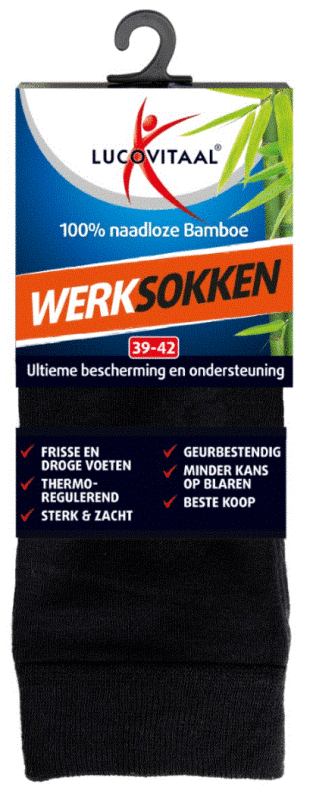 Bamboe Werksokken 100% Naadloos maat 39-42  1 paar