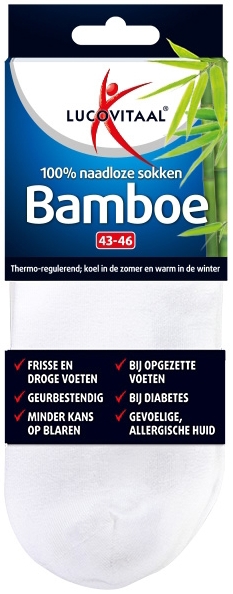 Lucovitaal Bamboe Enkelsok Wit 43-46 1 paar