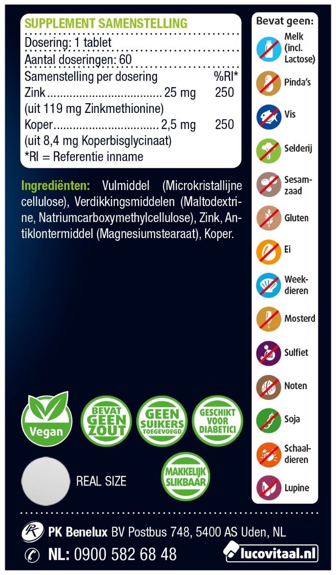 Lucovitaal Zink Methionine & Koper 60 tabletten