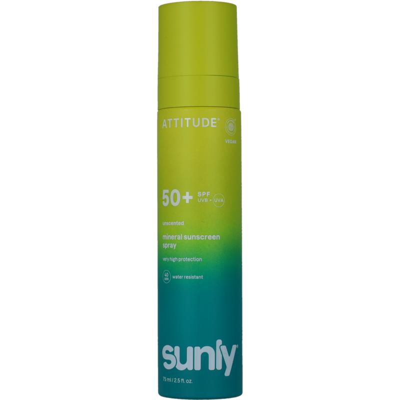 Attitude Sunly Zonnebrand Spray Ongeparfumeerd SPF50 75 ml