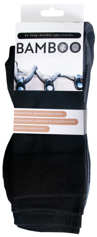 Bamboo Sportsokken Zwart Maat 39-42 2 Paar