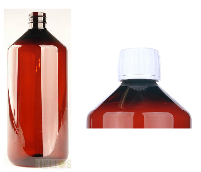 PET medicijnfles 1000ml amber incl witte dop 6st