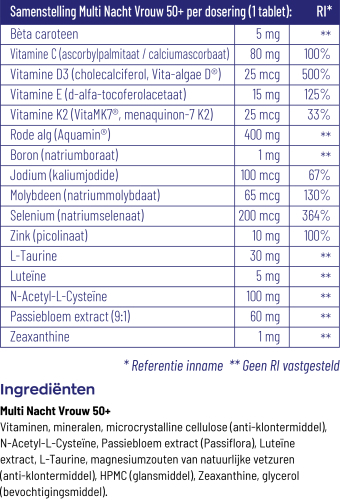 Vitakruid Multi Nacht Vrouw 50+ 30 tabletten