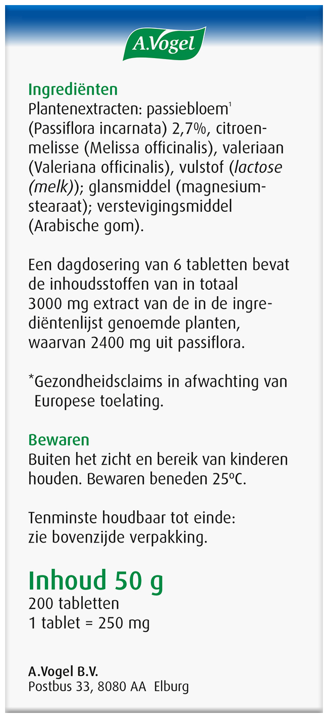 A.Vogel Passiflora Rustgevende tabletten 200 Stuks