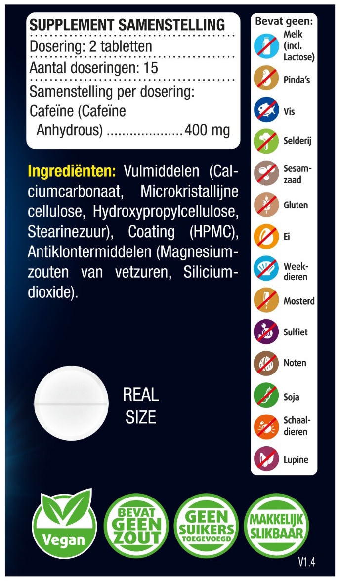 Lucovitaal 400 mg Pure Cafeïne 30 tabletten