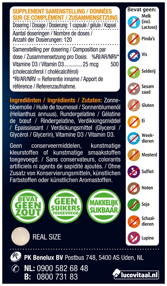 Lucovitaal Vitamine D3 25 mcg 120 capsules