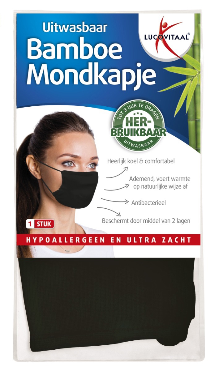 Lucovitaal Bamboe Mondkapje Zwart 1 stuk