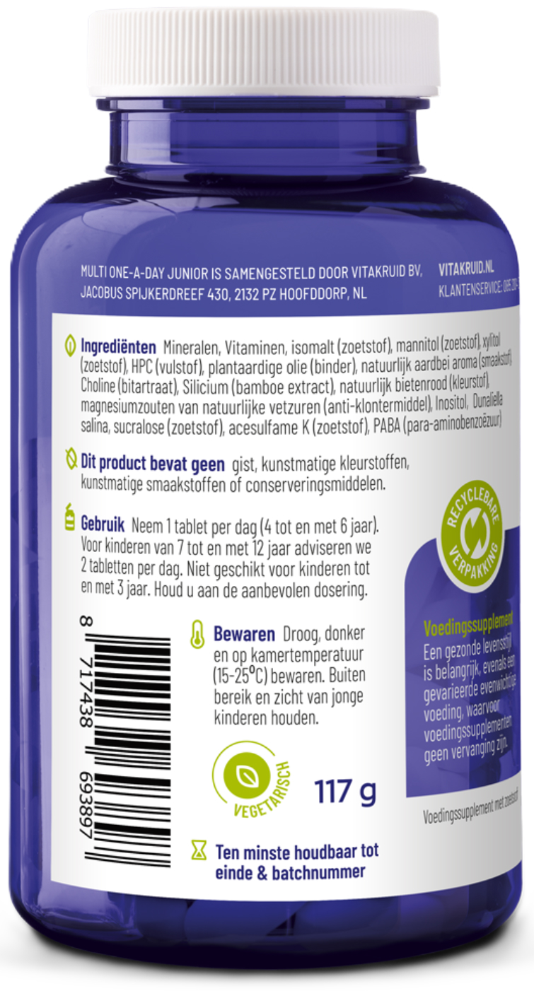 Vitakruid Multi One-a-Day Junior met Aardbei Smaak 90 Kauwtabletten