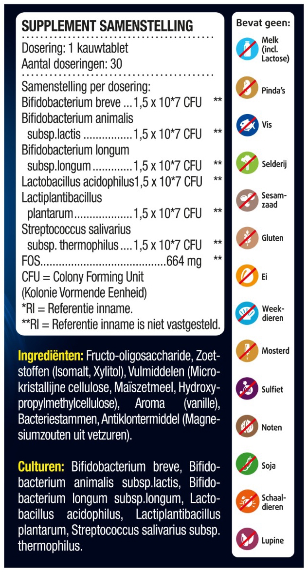 Lucovitaal Probiotica Mix Van 6 Bacterie Stammen 30 kauwtabletten