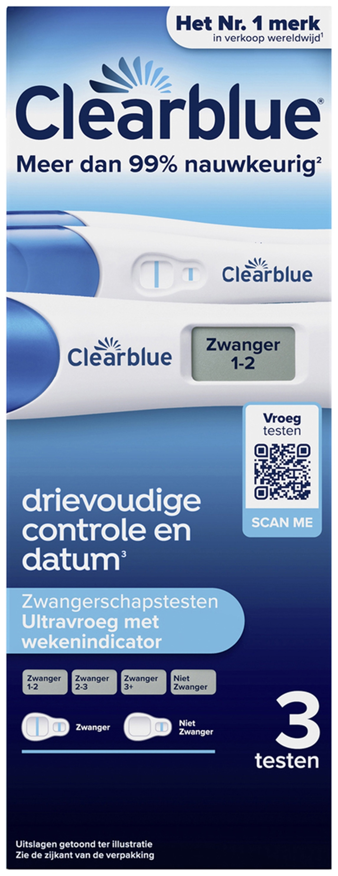 Clearblue Zwangerschapstest met Drievoudige Controle & Datum 3 stuks