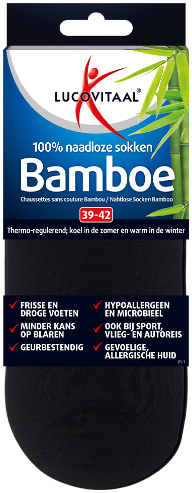 Lucovitaal Bamboe Enkelsokken Zwart 39-42 1 paar