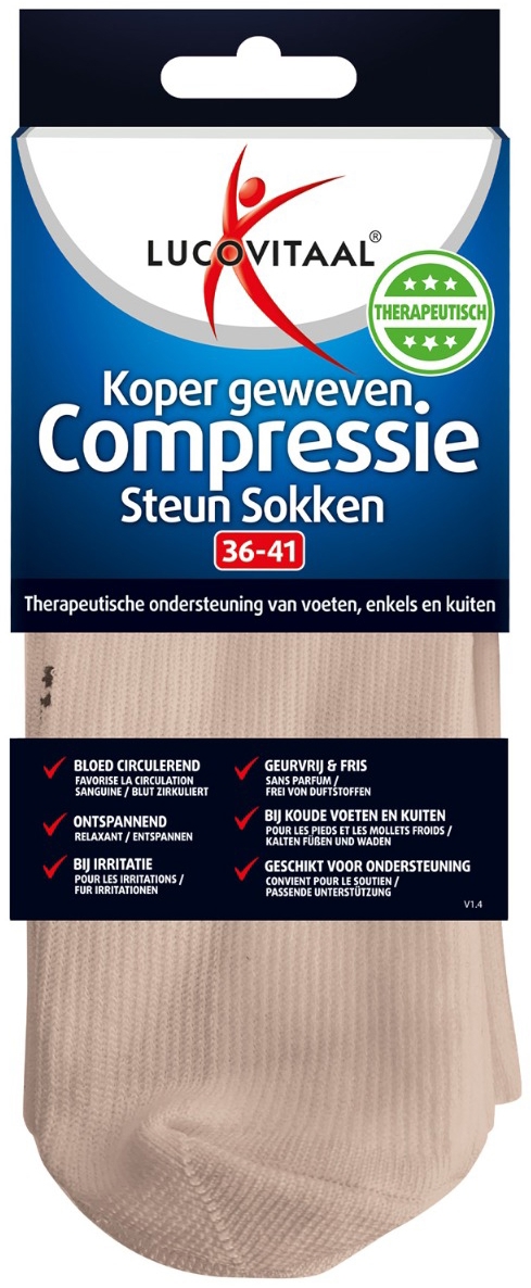 Lucovitaal Koper Geweven Compressie Steun Kousen Maat 36-41 Huidskleur 1 paar