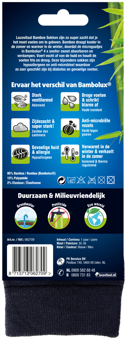 Lucovitaal Bamboe Sok Lang Blauw 35-38 1 paar
