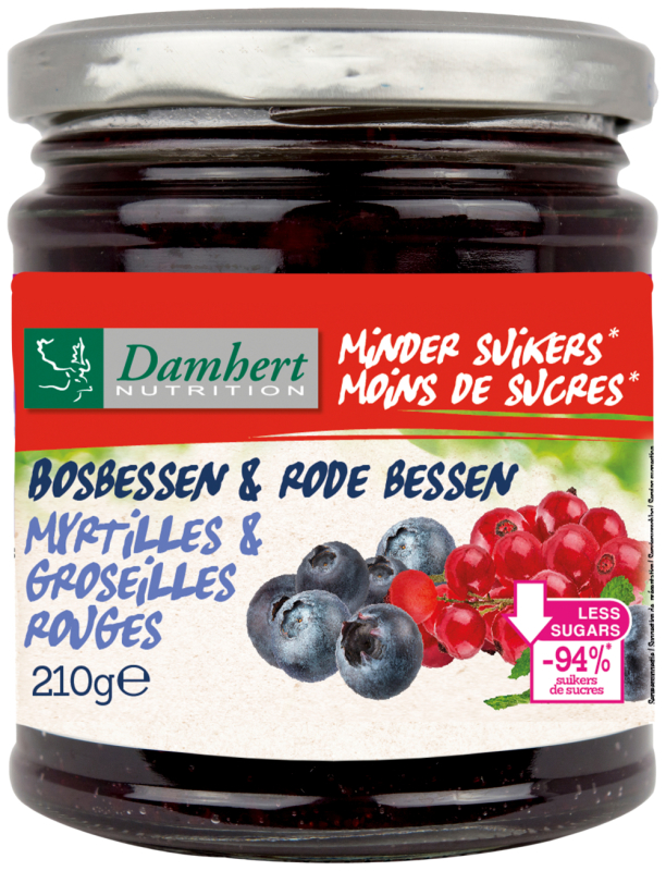 Dieetconfituur Bosbes/Rode Bes 210 Gram