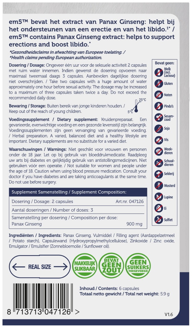 Lucovitaal Em5 Erectomedium Forte 6 capsules