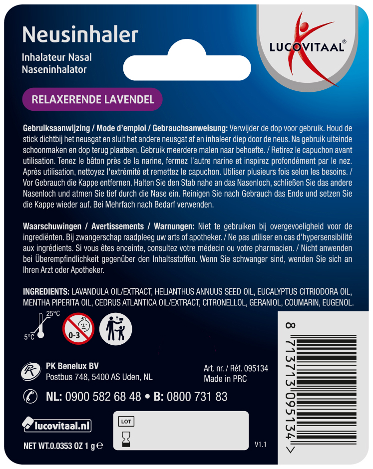 Lucovitaal Neusinhaler Relaxerende Lavendel 1 stuk