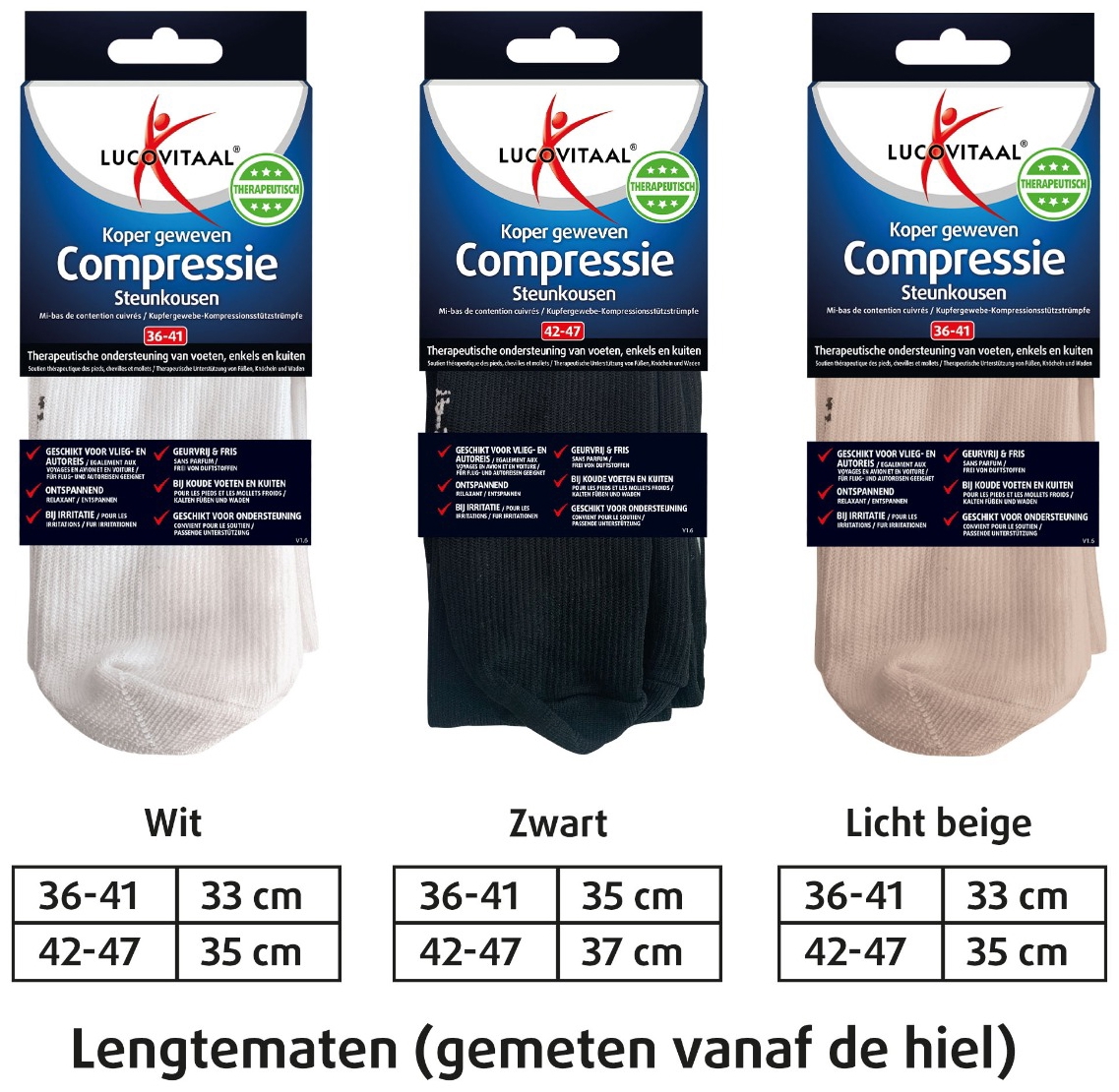 Lucovitaal Koper Compressie Kousen 36-41 Wit 1 paar