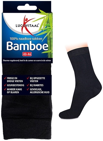 Lucovitaal Bamboe Sok Lang Zwart 43-46 1 paar