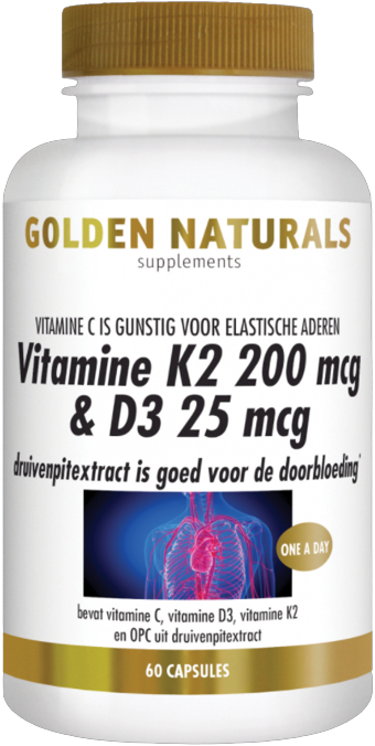 Golden Naturals Vitamine K2 200 mcg & D3 25 mcg 60 vegetarische capsules