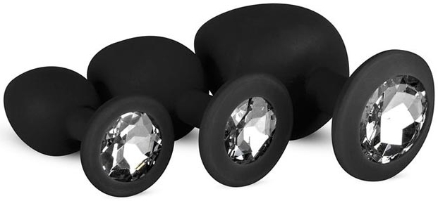 Siliconen Buttplug Set Met Diamant Zwart
