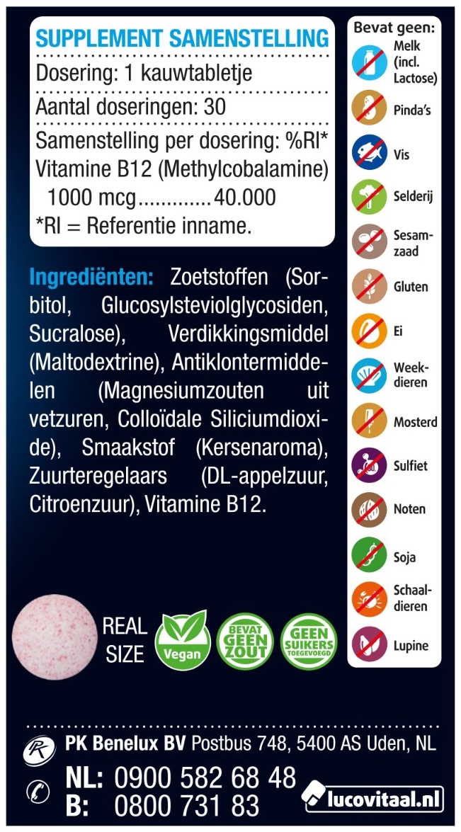 Lucovitaal Vitamine B12 1000mcg 30 kauwtabletten