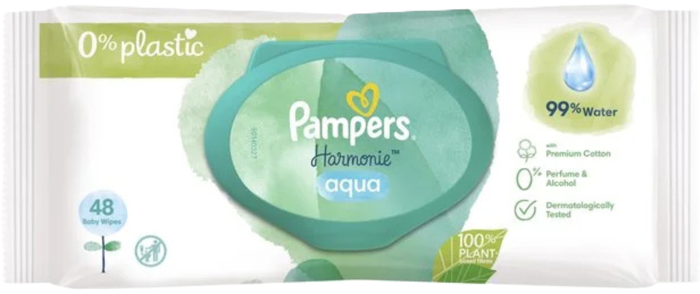 Pampers Harmonie Aqua Babydoekjes 0% Plastic 48 Stuks