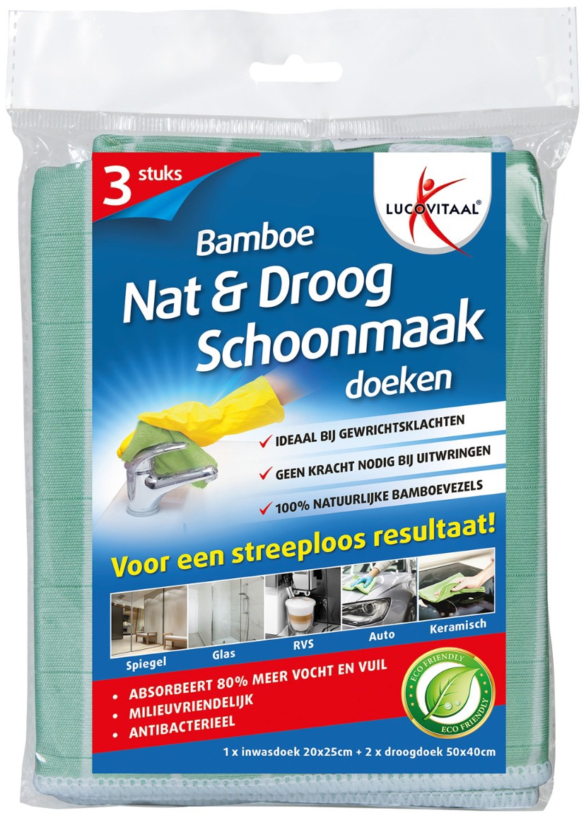 Lucovitaal Bamboe Schoonmaakdoeken 3st