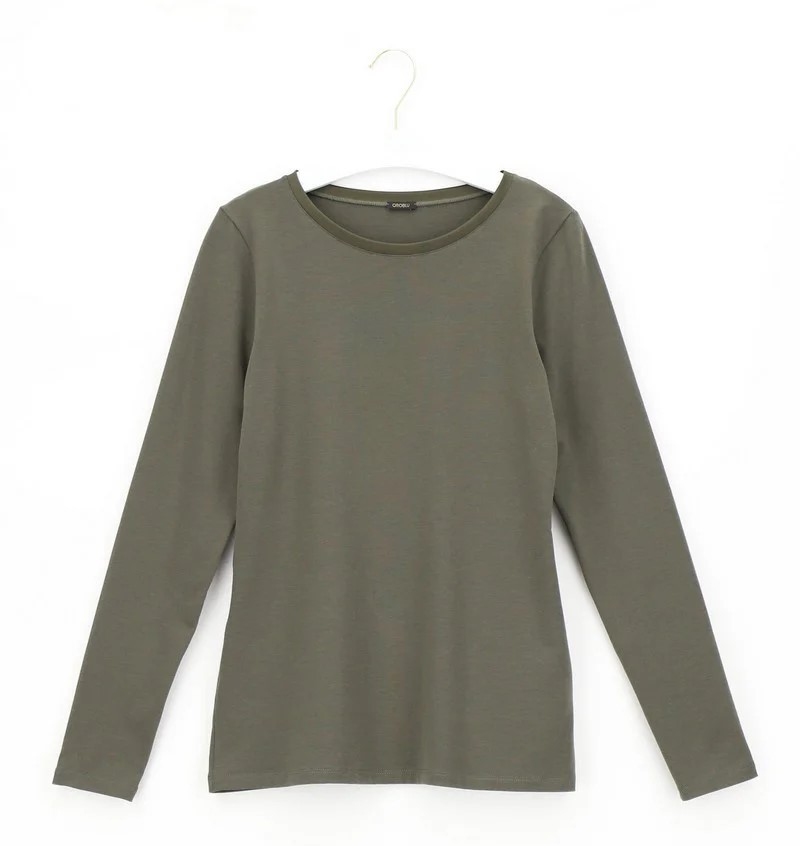 Oroblu Dames Perfect Line Cotton T-shirt Long Sleeve Military