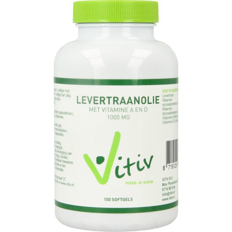 Levertraanolie 1000mg vitamine A D 100 Capsules