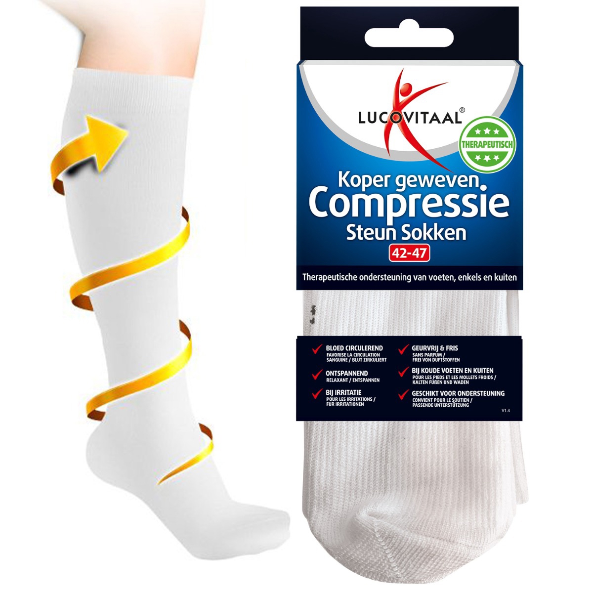 Lucovitaal Koper Compressie Kousen 42-47 Wit 1 paar