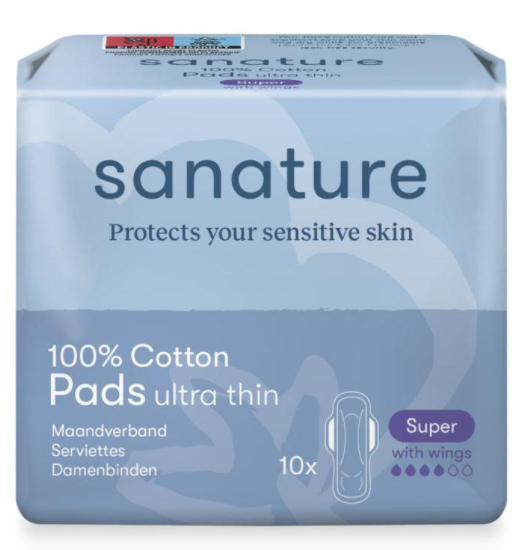 Maandverband Super met vleugels 100% Katoen 10st