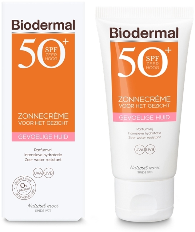 Biodermal Zonnebrand Creme voor het gezicht gevoelige huid SPF 50 tube 50 ml