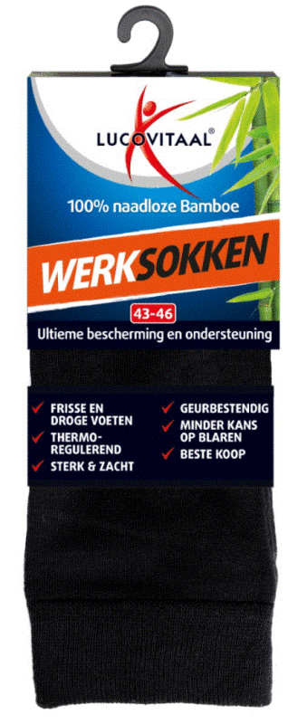 Bamboe Werksokken 100% Naadloos Maat 43-46 1 paar